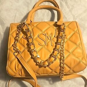 Steve Madden SM Logo Plaque Satchel, Taupe, Handles, Zip Closure